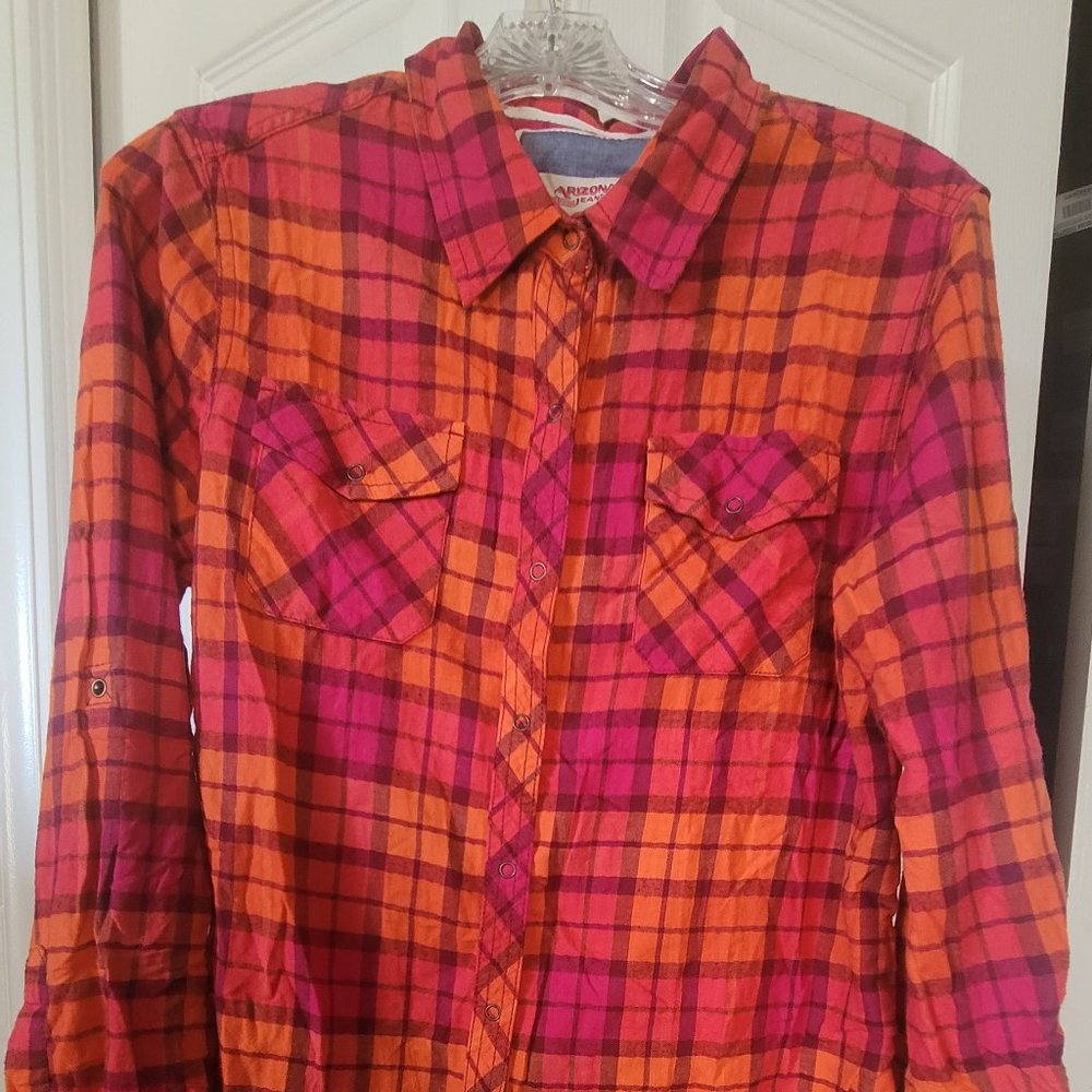 Pink and Orange Plaid Shirt